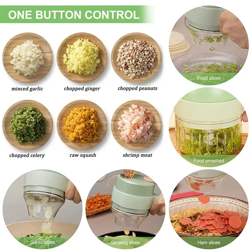 4-in-1 Electric Vegetable Cutter & Food Chopper – USB Rechargeable Kitchen Tool