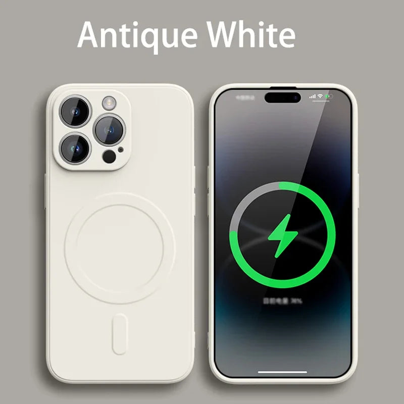 Liquid Silicone Magnetic Case for iPhone 11–16 Series – MagSafe Compatible Wireless Charging Shockproof Soft Protective Cover