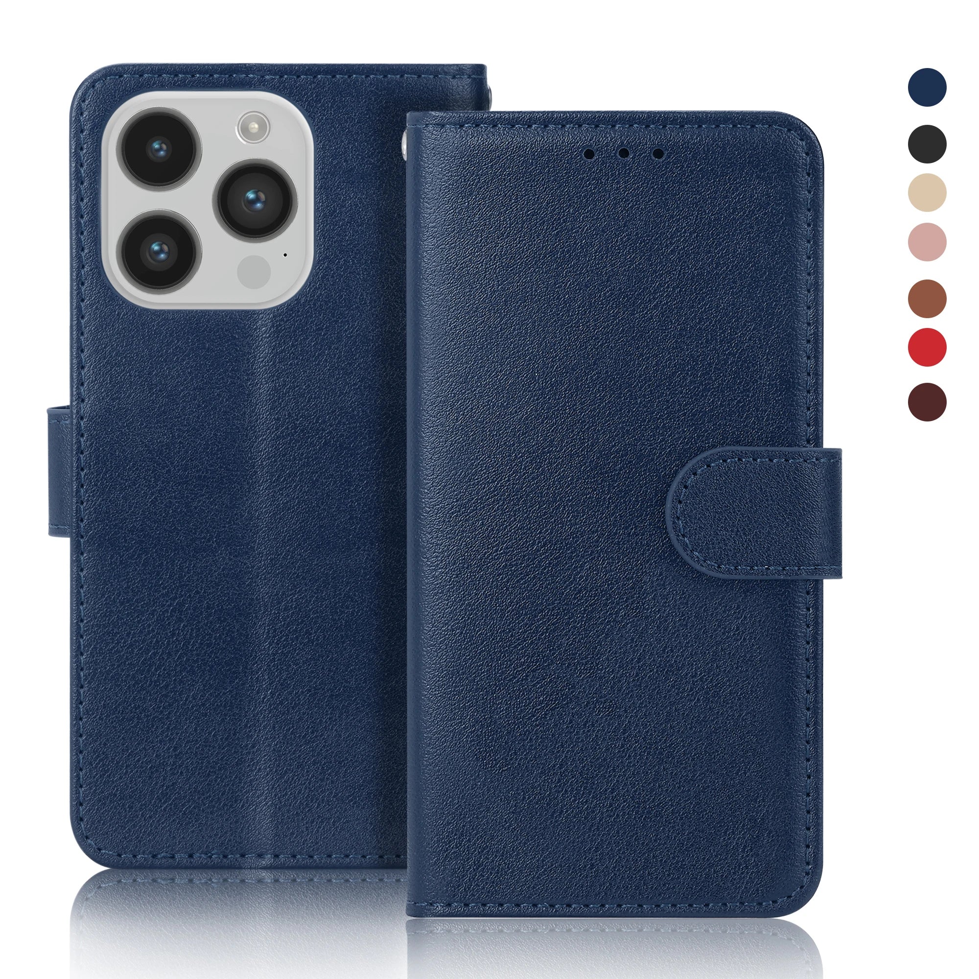 Leather Flip Wallet Stand Case for iPhone 6–15 Series, Protective Cover