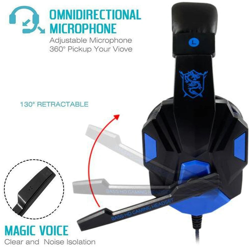 Wired Gaming Headset for PS4 / PS5 / Xbox / PC / Smartphone – 120° Adjustable Headphones with Noise Cancelling Microphone