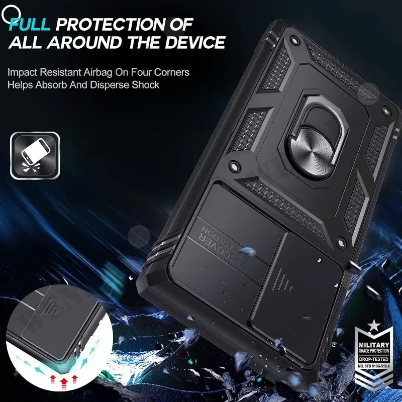 Heavy Duty Kickstand Case for Samsung Galaxy S23–S26 & A Series – 360° Camera Protection Cover for Ultra / Plus / FE / A17 / A16 / A57 / A56 / A37 / A36 5G