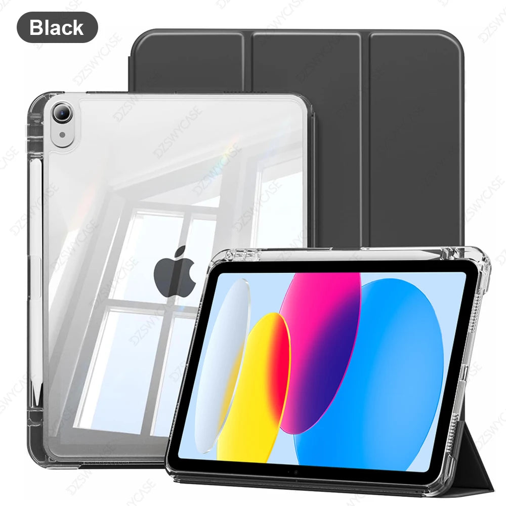 Clear iPad Case with Pencil Holder for iPad 9.7"–13" Series – Protective Transparent Cover for iPad Air / Pro / Mini / 5th–11th Gen / M2 / M3 / M4