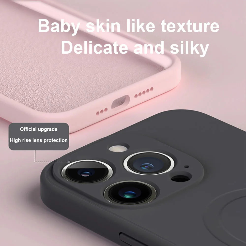 Liquid Silicone Magnetic Case for iPhone 11–16 Series – MagSafe Compatible Wireless Charging Shockproof Soft Protective Cover