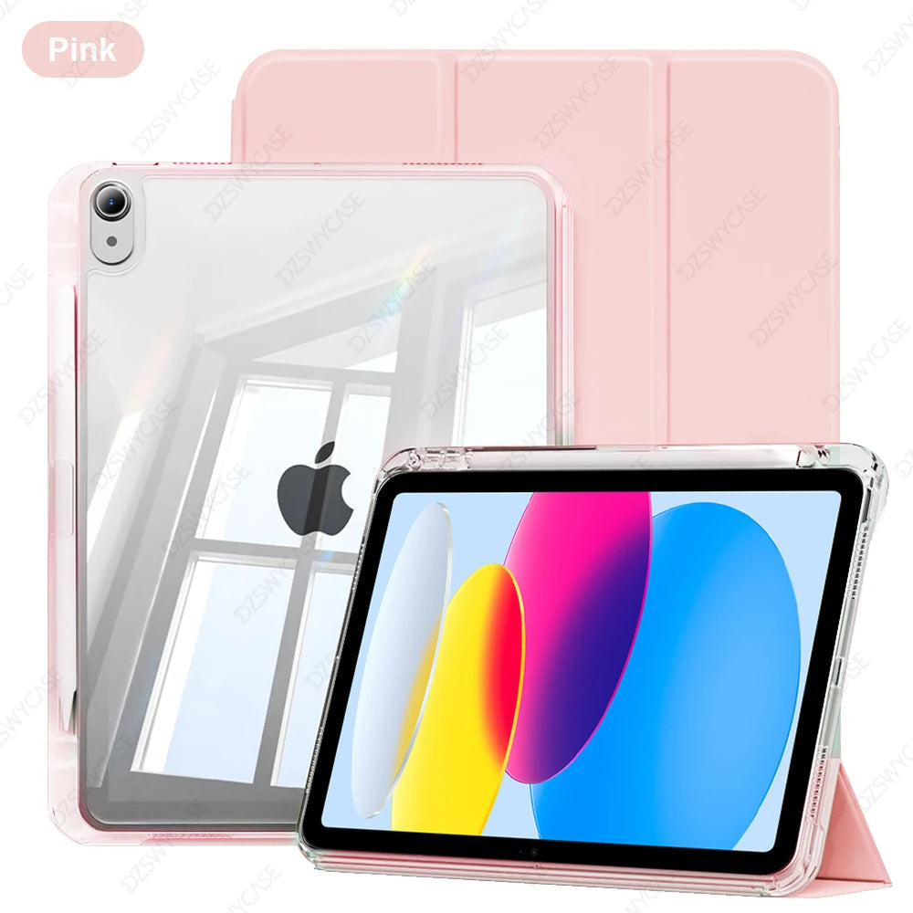 Clear iPad Case with Pencil Holder for iPad 9.7"–13" Series – Protective Transparent Cover for iPad Air / Pro / Mini / 5th–11th Gen / M2 / M3 / M4