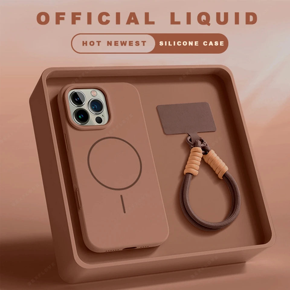 MagSafe Magnetic Lanyard Silicone Phone Case with Strap – Soft Protective Cover for iPhone 11-16 Series
