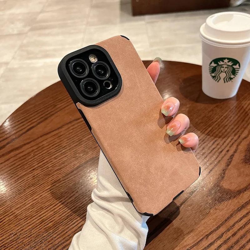 Matte Leather Silicone Phone Case for iPhone 11–17 Series – Shockproof Protective Cover with Lens Protection