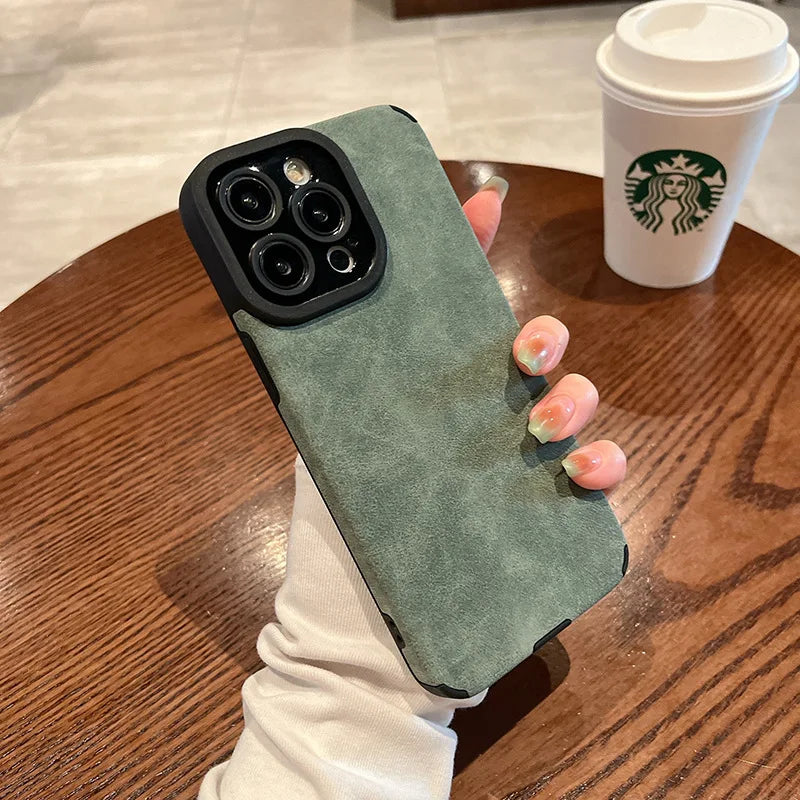 Matte Leather Silicone Phone Case for iPhone 11–17 Series – Shockproof Protective Cover with Lens Protection