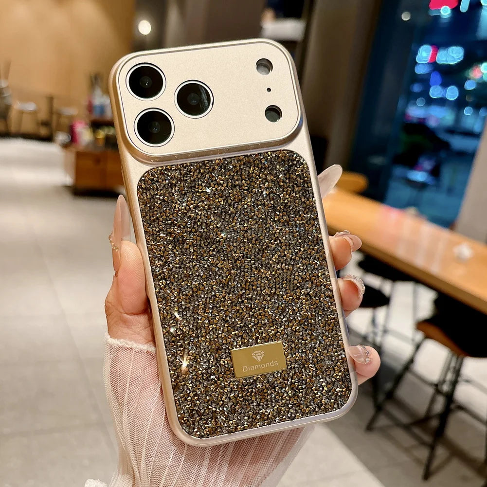Diamond Studded Sparkling Rhinestone Phone Case for iPhone 13–17 Series, Camera Protection Cover