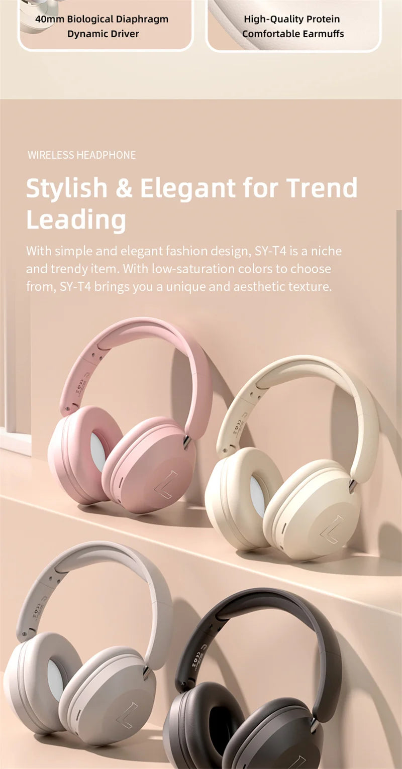 SY-T4 Wireless Bluetooth Headphones – Foldable Rotatable Music & Gaming Headset with Noise Reduction Mic and TF Card Support