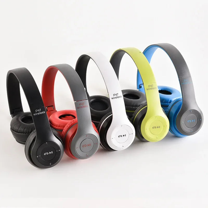 P47 Bluetooth Wireless Headphones – Foldable HiFi Stereo Bass Earphones with Mic & USB Adapter for iPhone, Gaming & Kids