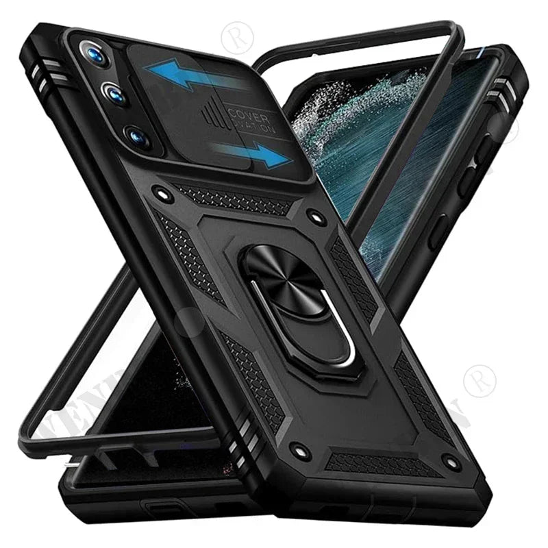 Heavy Duty Kickstand Case for Samsung Galaxy S23–S26 & A Series – 360° Camera Protection Cover for Ultra / Plus / FE / A17 / A16 / A57 / A56 / A37 / A36 5G