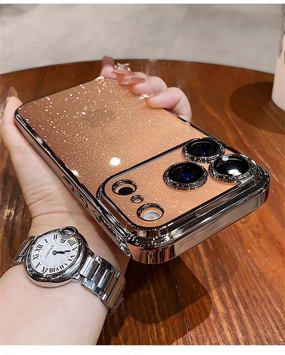 Luxury Transparent Glitter Clear Slim Case for iPhone 12–17 Series, Orange Painted Bumper Lens Protection Hard Cover