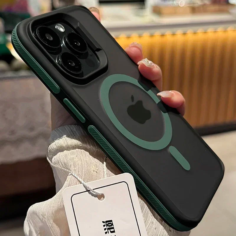 Bicolor Matte Frosted Magnetic Case for iPhone 11–17 Series – Translucent Shockproof Hard Protective Cover