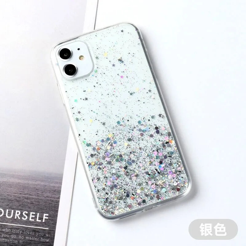 Bling Starry Sky Phone Case for iPhone 11–16 Series, Glitter Star Shiny Transparent Protective Cover