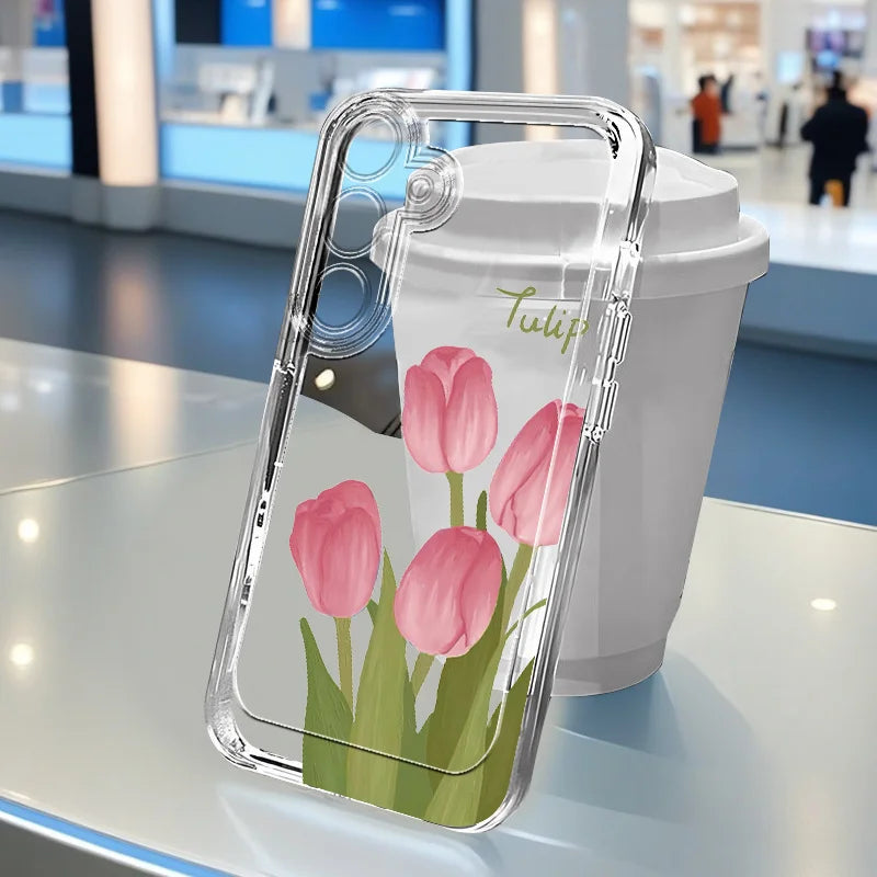 Flowers Vine Clear Case for Samsung Galaxy S21–S26 & A Series – Floral Transparent Protective Cover for Ultra / Plus / FE / 5G
