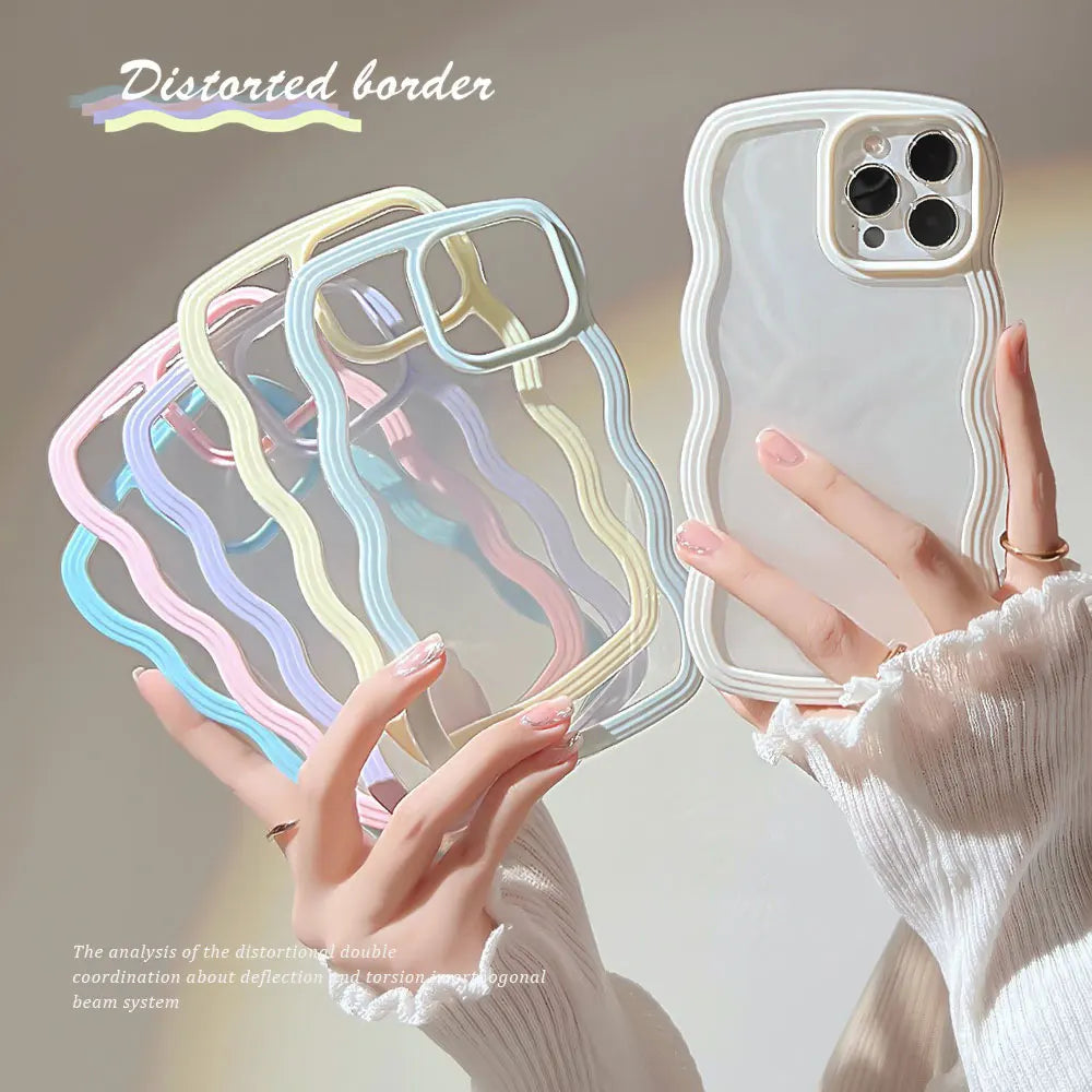 Candy Wavy Lines Bumper Case for iPhone X–17 Series – Shockproof Transparent Protective Cover