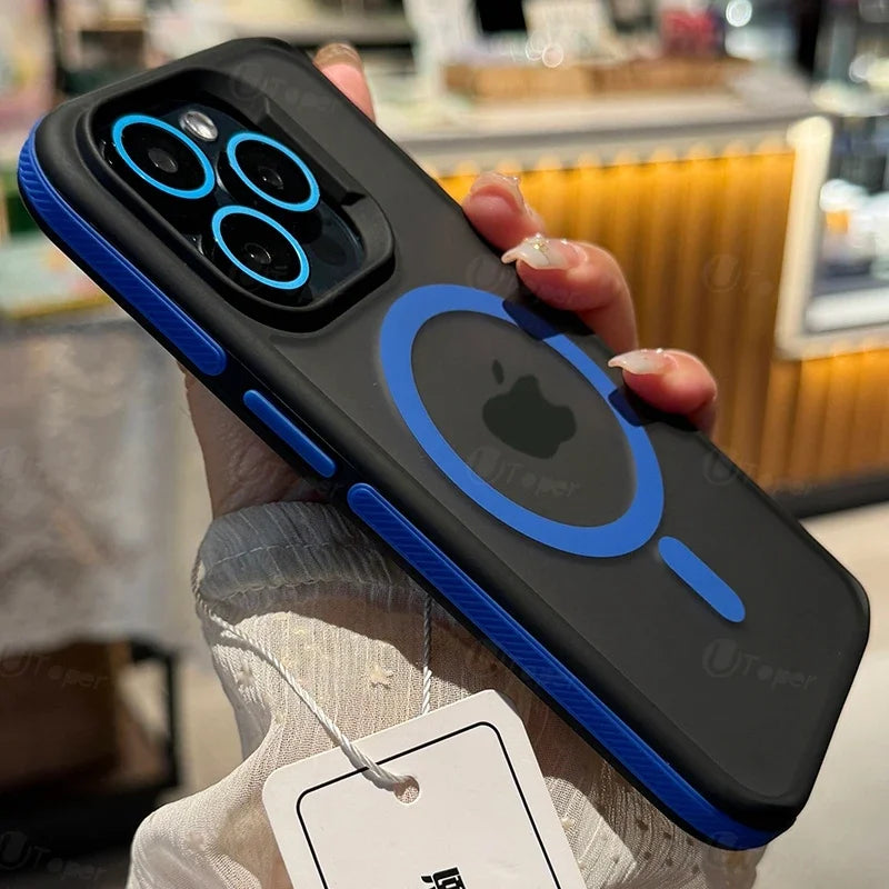 Bicolor Matte Frosted Magnetic Case for iPhone 11–17 Series – Translucent Shockproof Hard Protective Cover