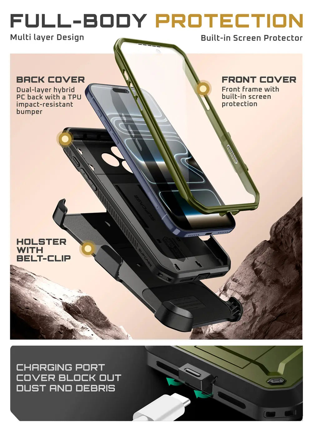Heavy Duty SUPCASE UB Pro Case for iPhone 17 Pro Max 6.9" – Rugged Full-Body Armor Cover with Built-in Screen Protector