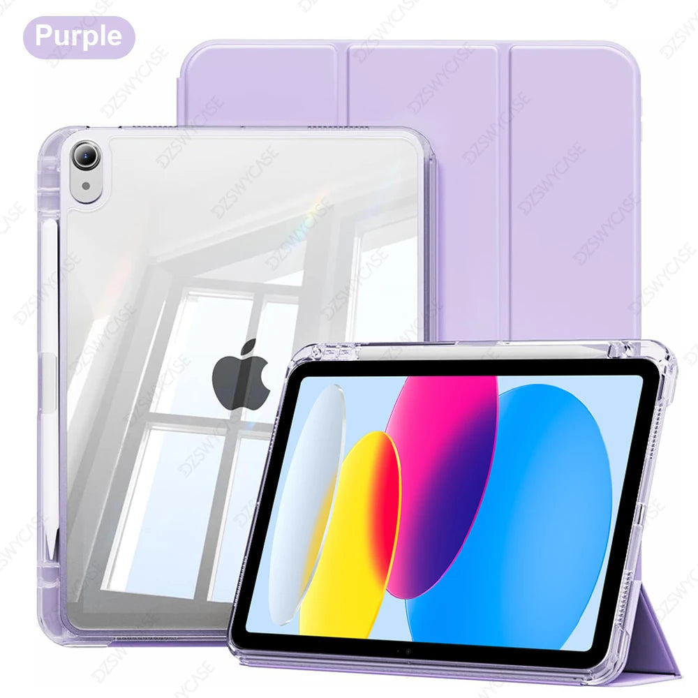 Clear iPad Case with Pencil Holder for iPad 9.7"–13" Series – Protective Transparent Cover for iPad Air / Pro / Mini / 5th–11th Gen / M2 / M3 / M4