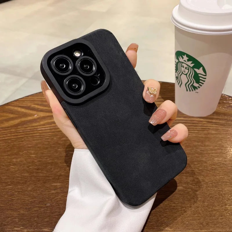 Matte Leather Silicone Phone Case for iPhone 11–17 Series – Shockproof Protective Cover with Lens Protection