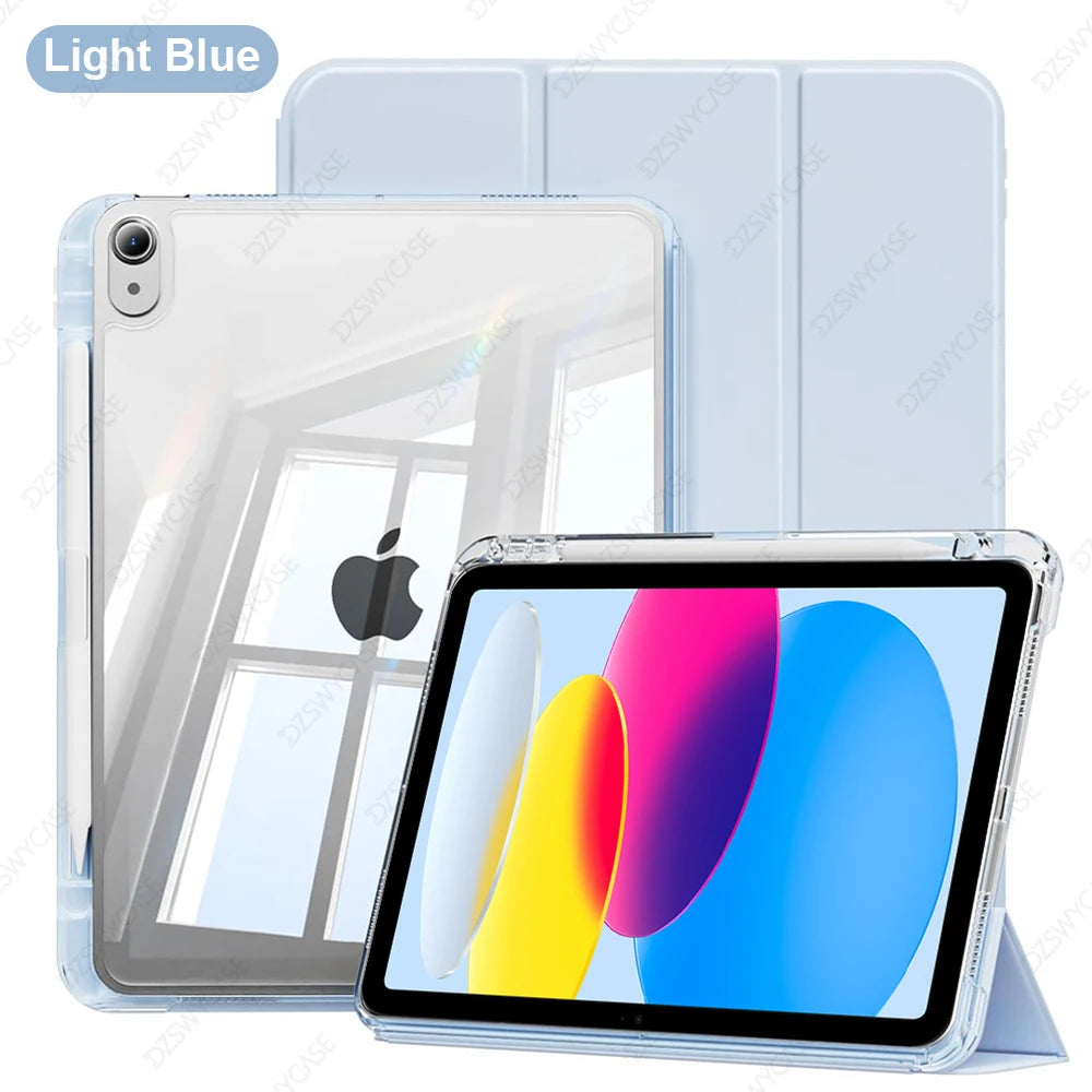 Clear iPad Case with Pencil Holder for iPad 9.7"–13" Series – Protective Transparent Cover for iPad Air / Pro / Mini / 5th–11th Gen / M2 / M3 / M4