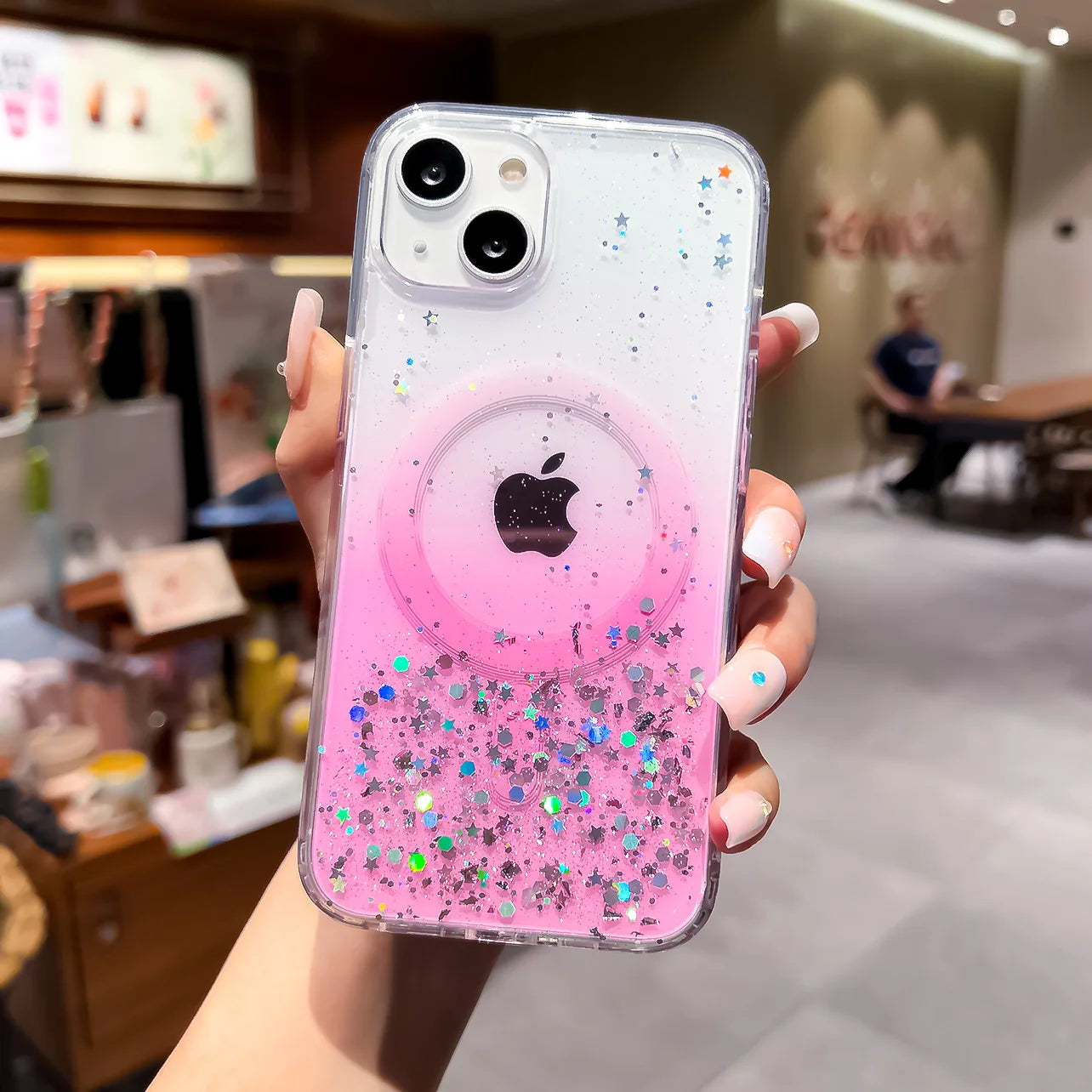 Gradient Glitter Sequins Magnetic Phone Case for iPhone 7–17 Series, MagSafe Compatible Protective Cover