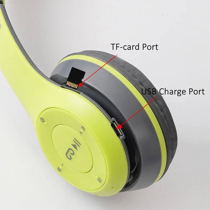 P47 Bluetooth Wireless Headphones – Foldable HiFi Stereo Bass Earphones with Mic & USB Adapter for iPhone, Gaming & Kids