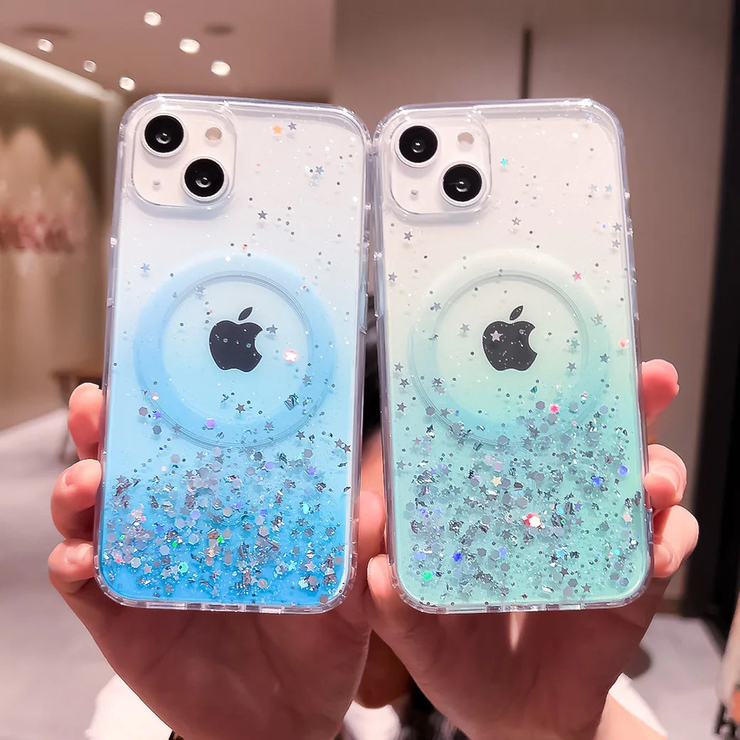 Gradient Glitter Sequins Magnetic Phone Case for iPhone 7–17 Series, MagSafe Compatible Protective Cover