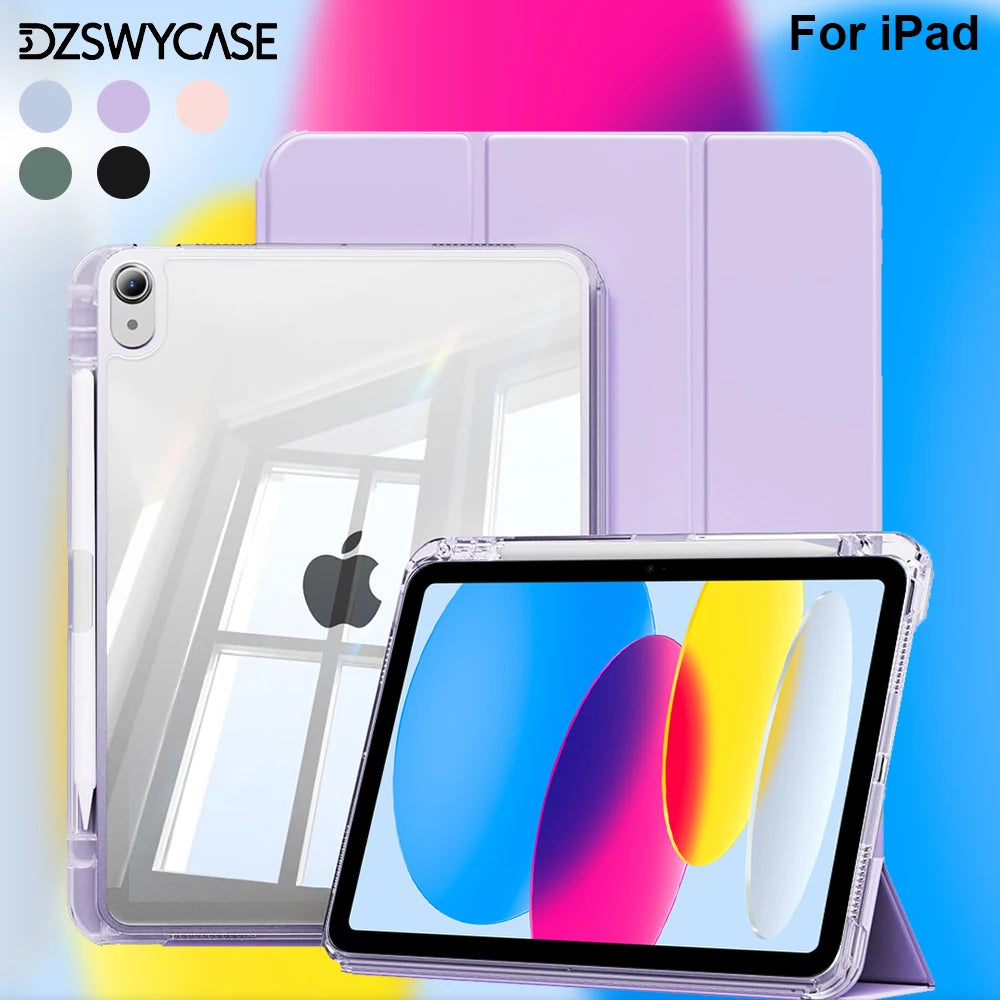 Clear iPad Case with Pencil Holder for iPad 9.7"–13" Series – Protective Transparent Cover for iPad Air / Pro / Mini / 5th–11th Gen / M2 / M3 / M4