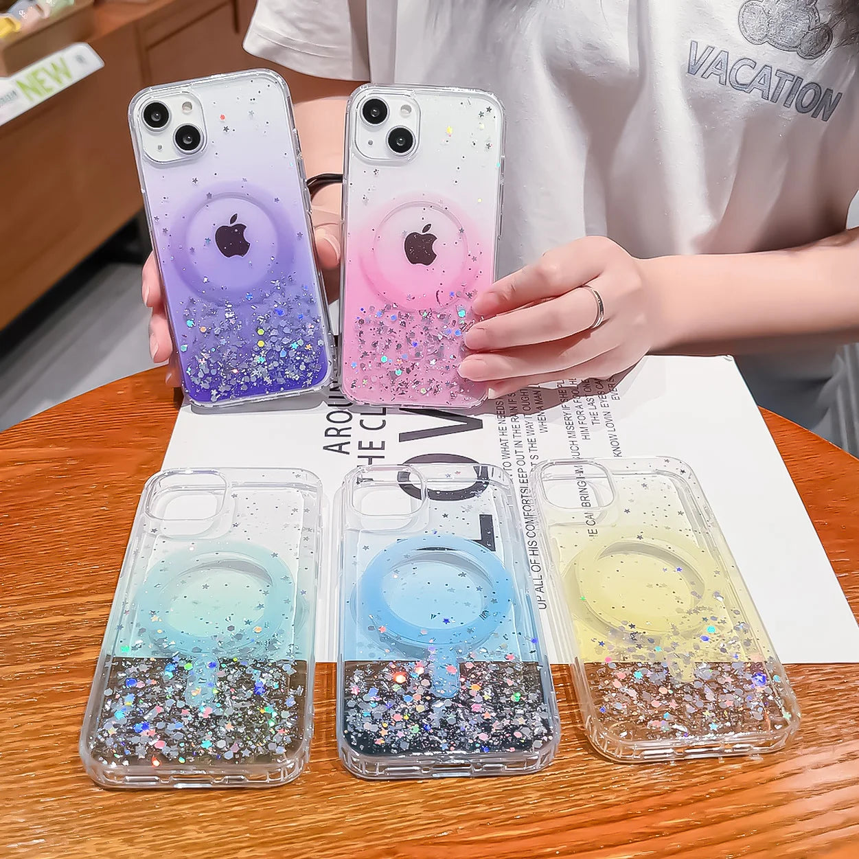 Gradient Glitter Sequins Magnetic Phone Case for iPhone 7–17 Series, MagSafe Compatible Protective Cover