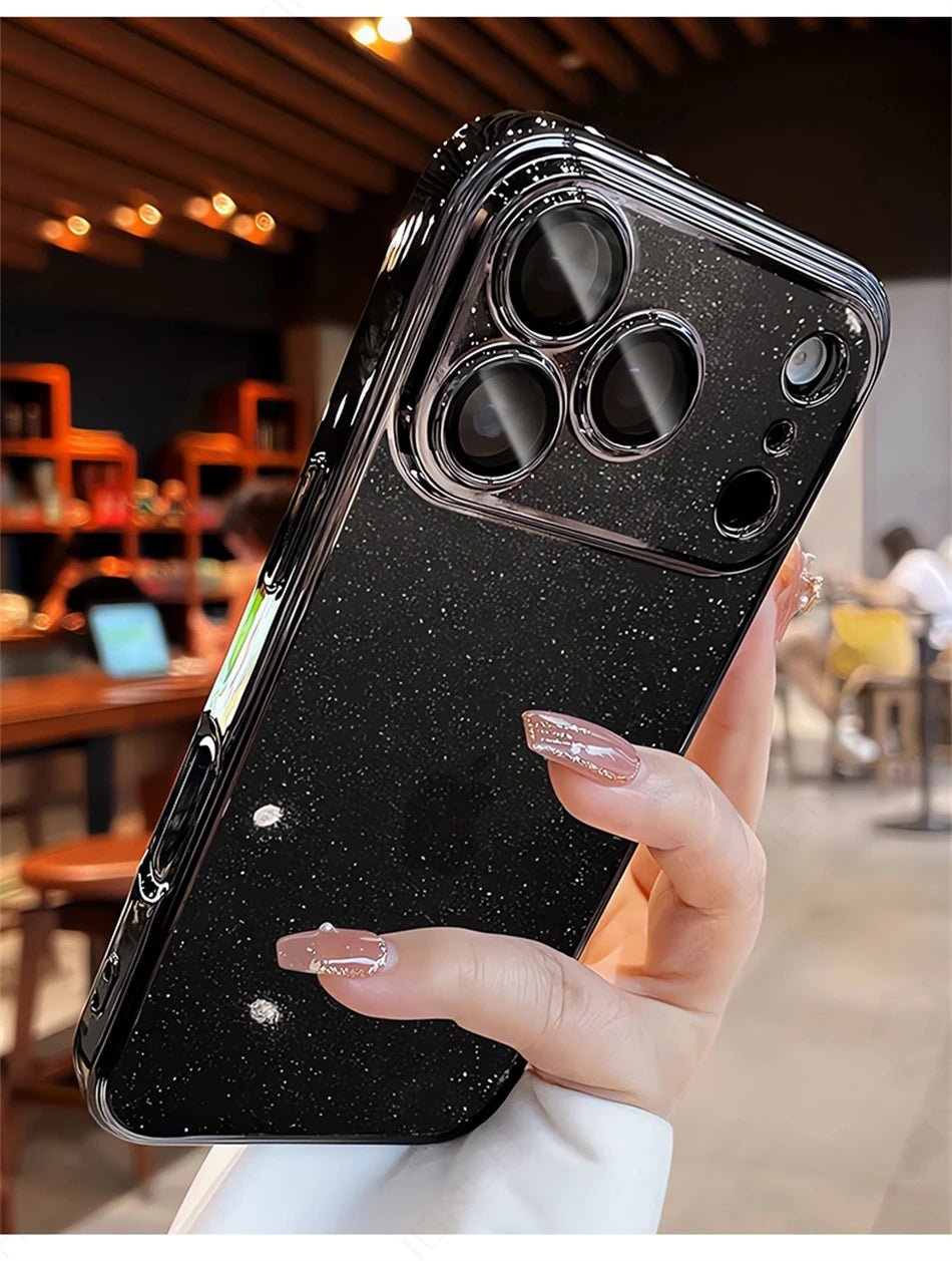 Luxury Transparent Glitter Clear Slim Case for iPhone 12–17 Series, Orange Painted Bumper Lens Protection Hard Cover