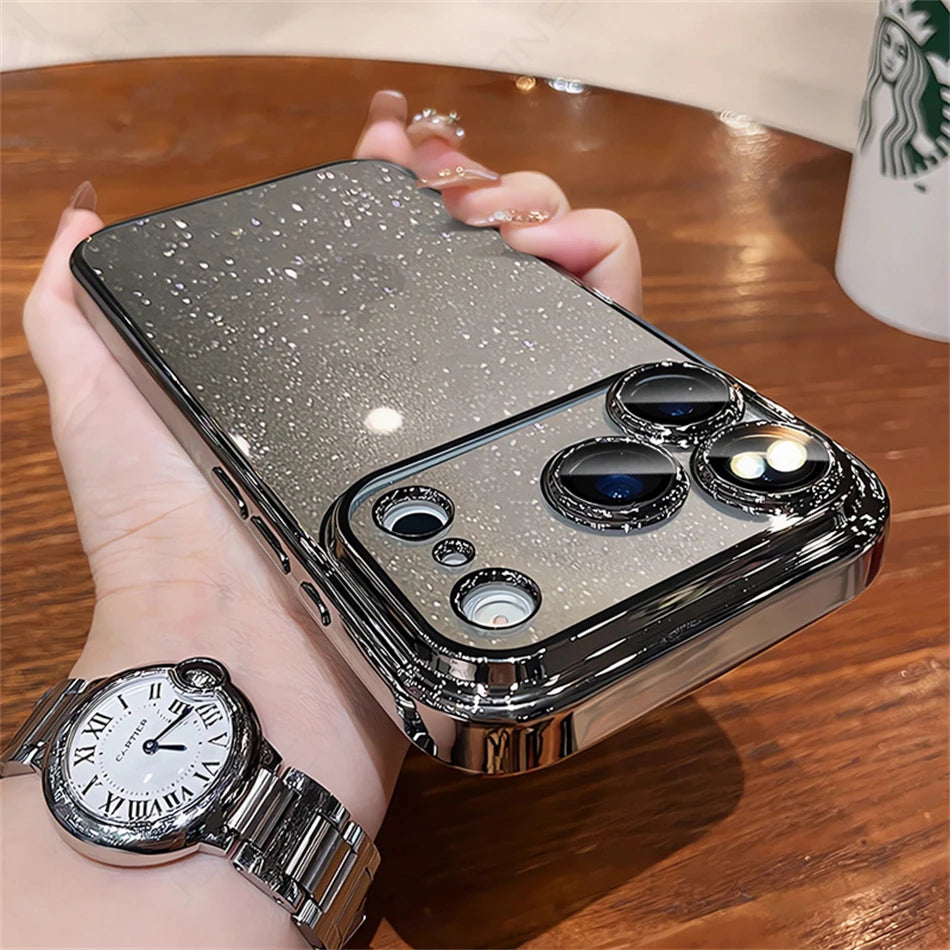 Luxury Transparent Glitter Clear Slim Case for iPhone 12–17 Series, Orange Painted Bumper Lens Protection Hard Cover