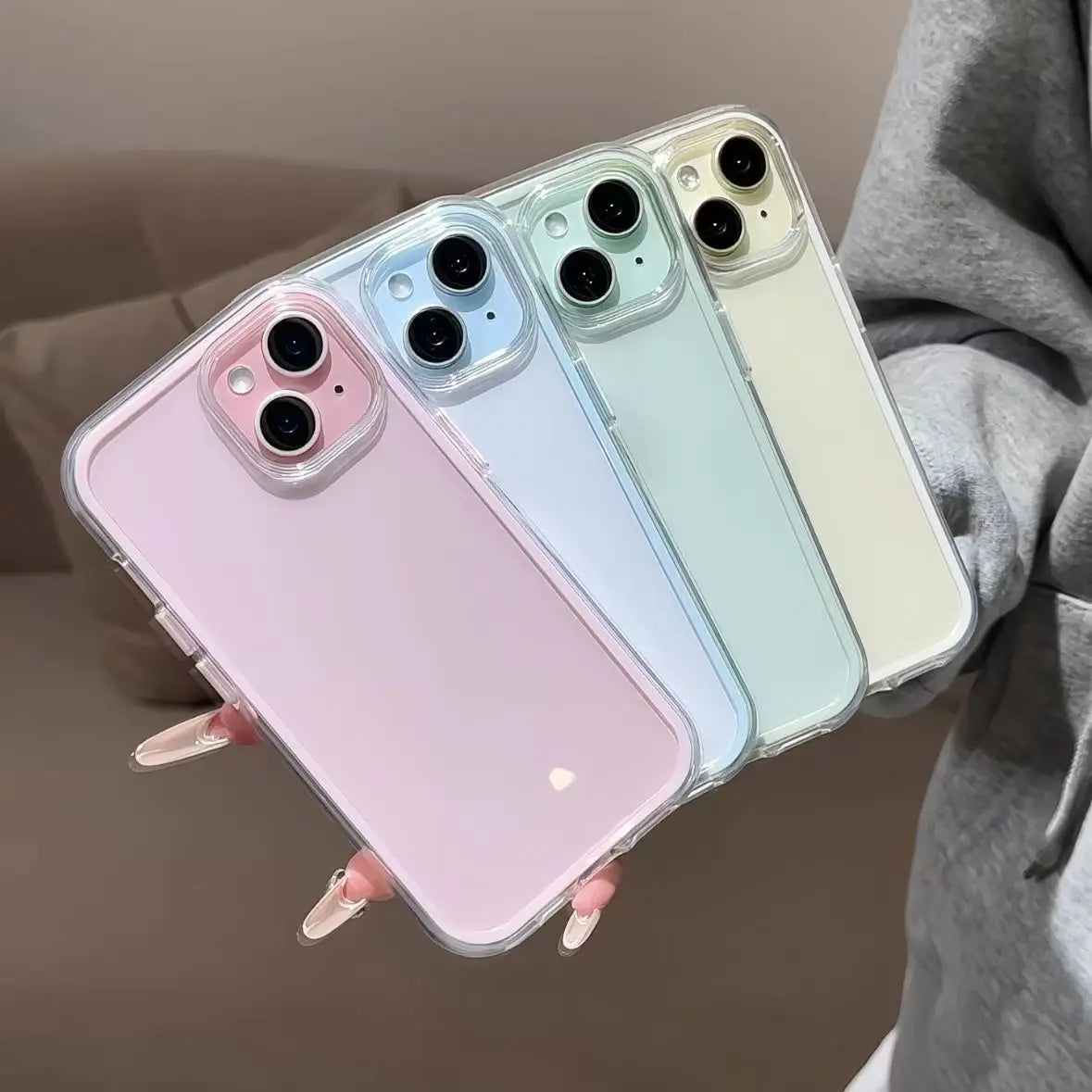 Candy Color Frame Clear Phone Case for iPhone 11–17 Series – Shockproof Acrylic Bumper Protective Cover