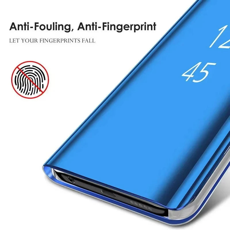 Luxury Mirror Flip Case for Samsung Galaxy S21–S26 Series – Shockproof Leather Texture Protective Cover