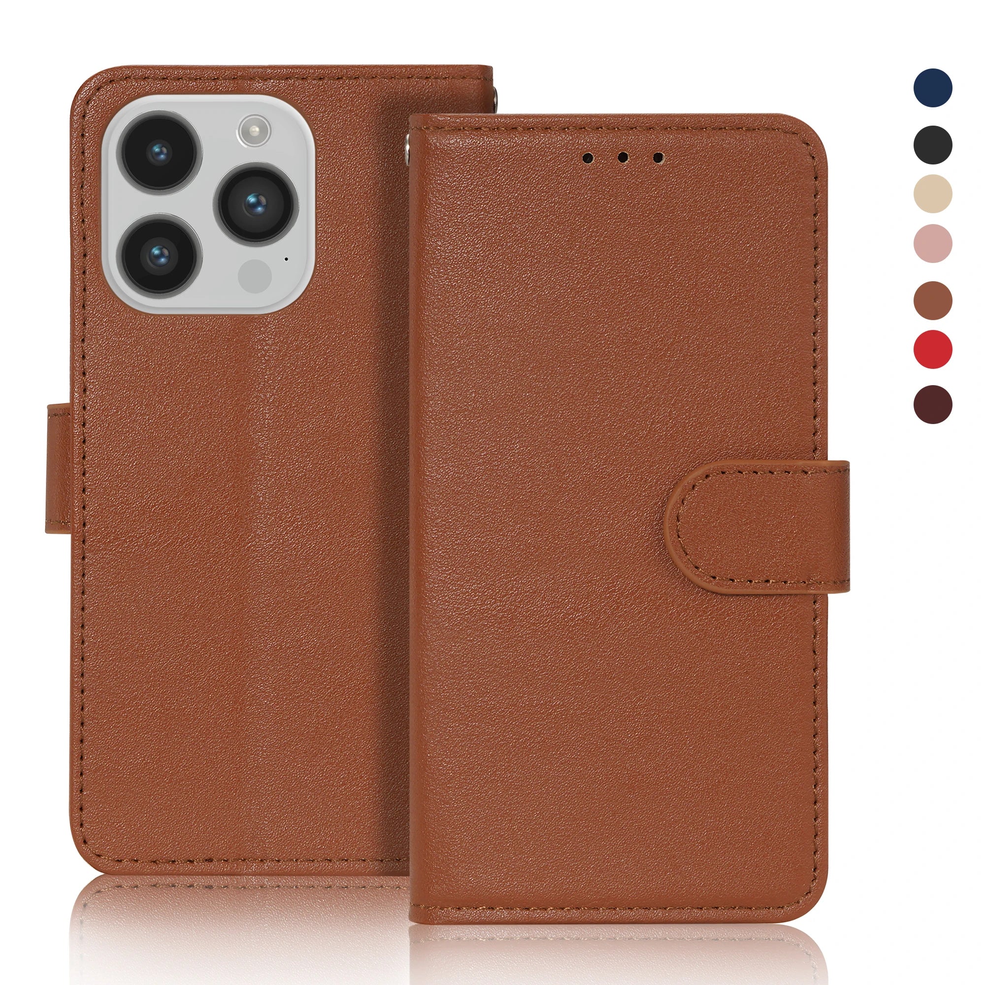 Leather Flip Wallet Stand Case for iPhone 6–15 Series, Protective Cover