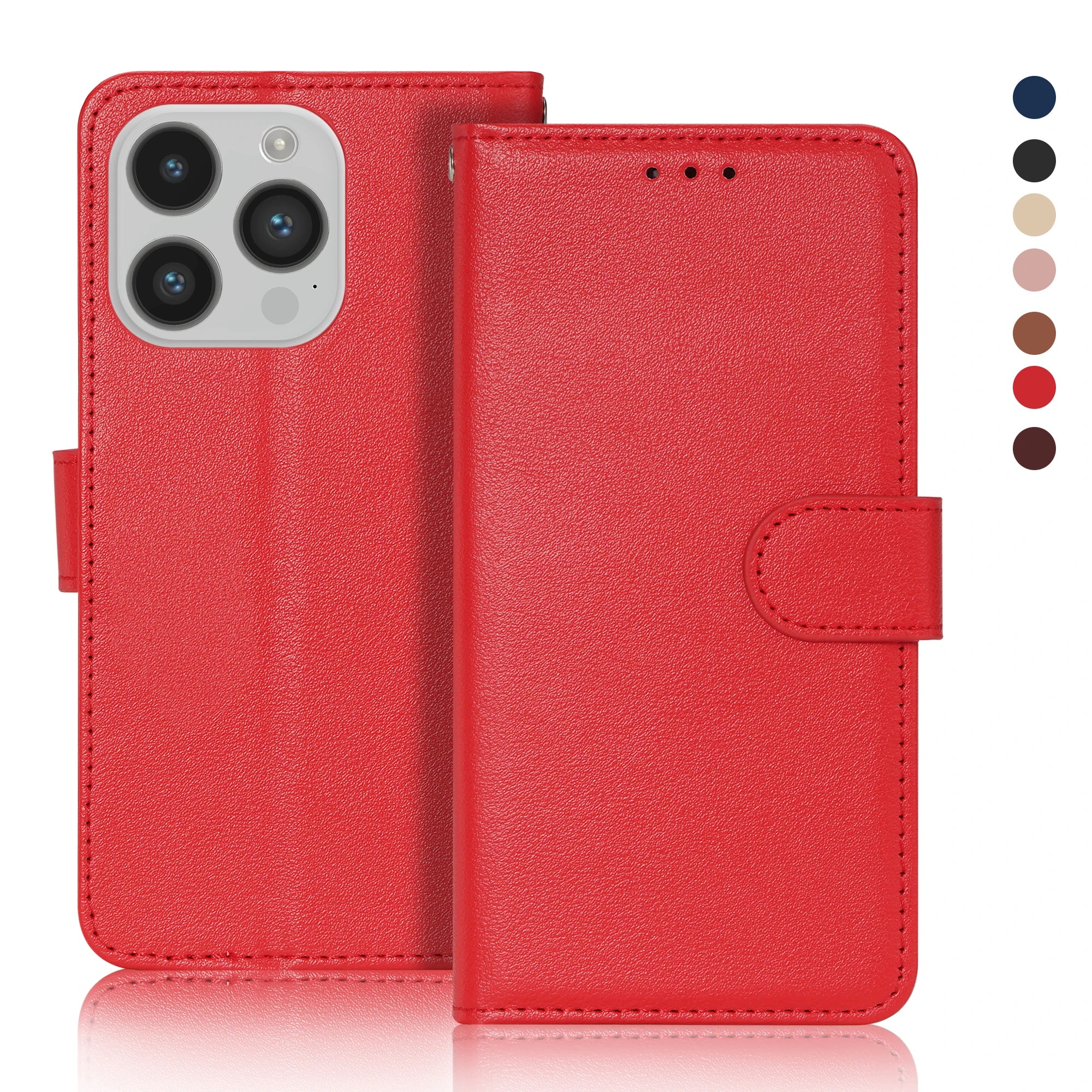 Leather Flip Wallet Stand Case for iPhone 6–15 Series, Protective Cover