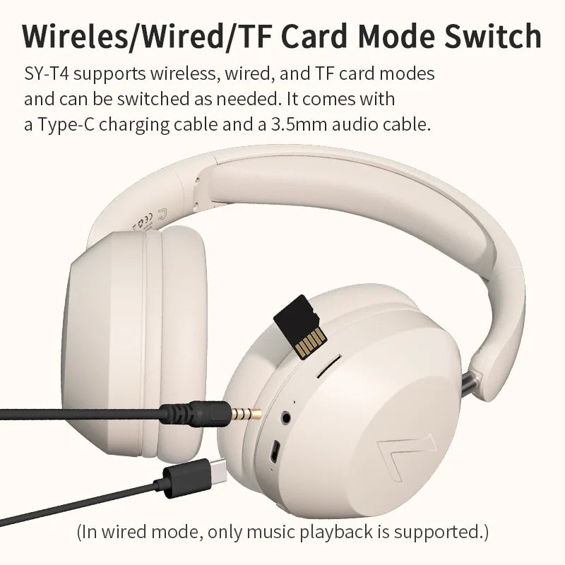 SY-T4 Wireless Bluetooth Headphones – Foldable Rotatable Music & Gaming Headset with Noise Reduction Mic and TF Card Support
