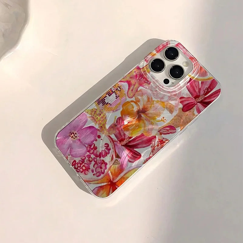 Pink Heart Starfish Pattern Phone Case for iPhone 7–17 Series – Cute Coral Jellyfish Protective Cover