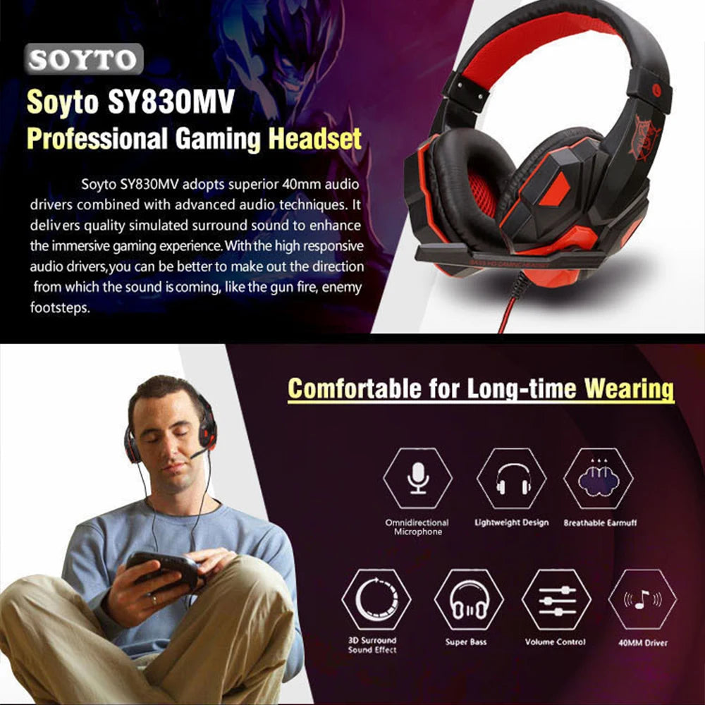 Wired Gaming Headset for PS4 / PS5 / Xbox / PC / Smartphone – 120° Adjustable Headphones with Noise Cancelling Microphone