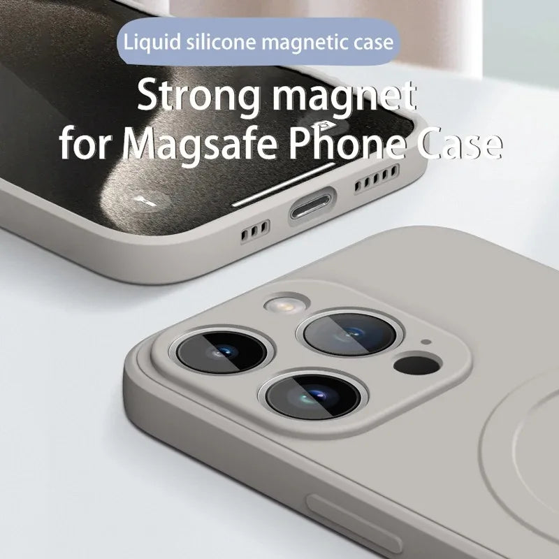 Liquid Silicone Magnetic Case for iPhone 11–16 Series – MagSafe Compatible Wireless Charging Shockproof Soft Protective Cover