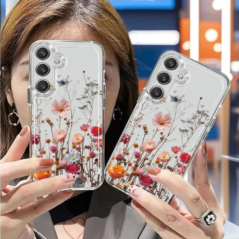 Flowers Vine Clear Case for Samsung Galaxy S21–S26 & A Series – Floral Transparent Protective Cover for Ultra / Plus / FE / 5G