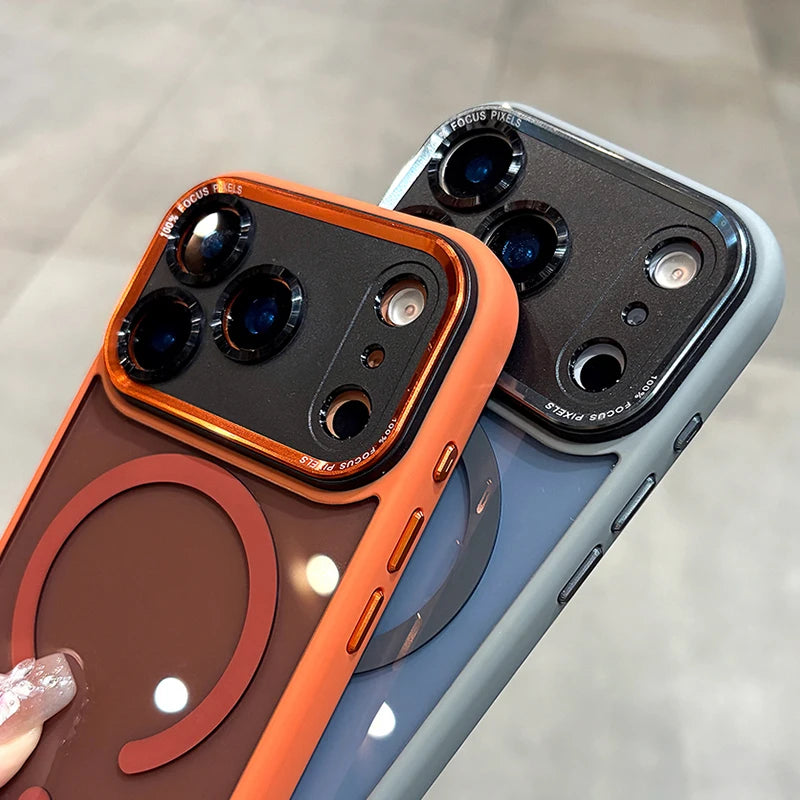 Transparent Metal Camera Bumper Case for iPhone 11–17 Series – MagSafe Compatible Magnetic Clear Protective Cover