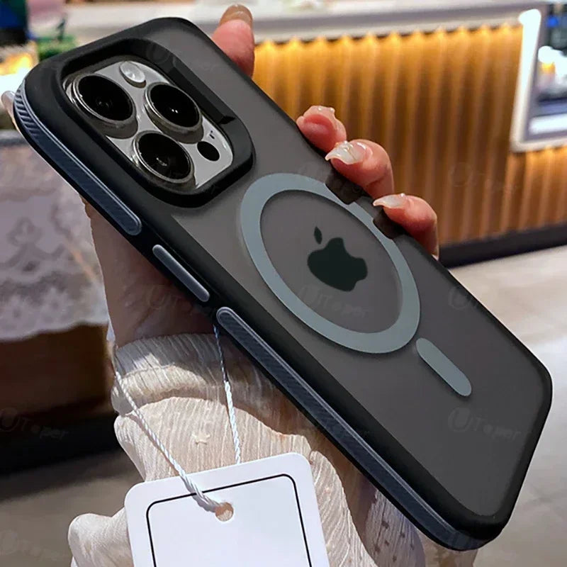 Bicolor Matte Frosted Magnetic Case for iPhone 11–17 Series – Translucent Shockproof Hard Protective Cover