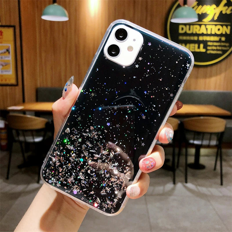 Bling Starry Sky Phone Case for iPhone 11–16 Series, Glitter Star Shiny Transparent Protective Cover
