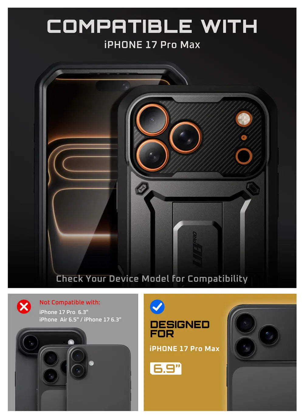 Heavy Duty SUPCASE UB Pro Case for iPhone 17 Pro Max 6.9" – Rugged Full-Body Armor Cover with Built-in Screen Protector