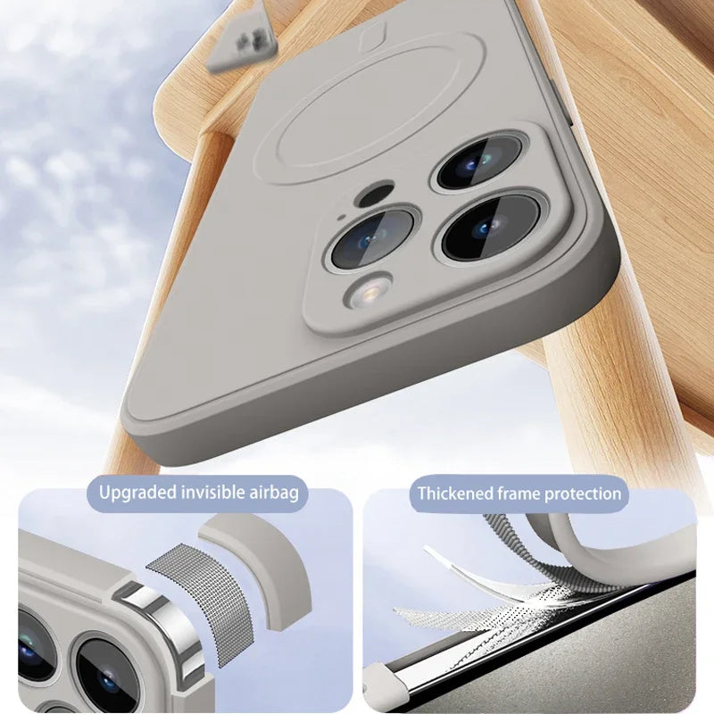 Liquid Silicone Magnetic Case for iPhone 11–16 Series – MagSafe Compatible Wireless Charging Shockproof Soft Protective Cover