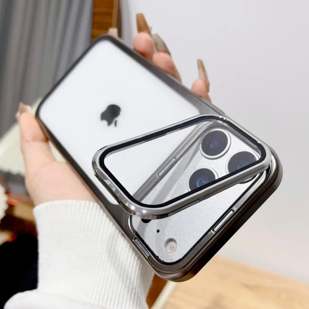 Ultra Thin Transparent Camera Stand Case for iPhone 17 / 17 Pro / 17 Air / 17 Pro Max – Plated Glass Shockproof Cover