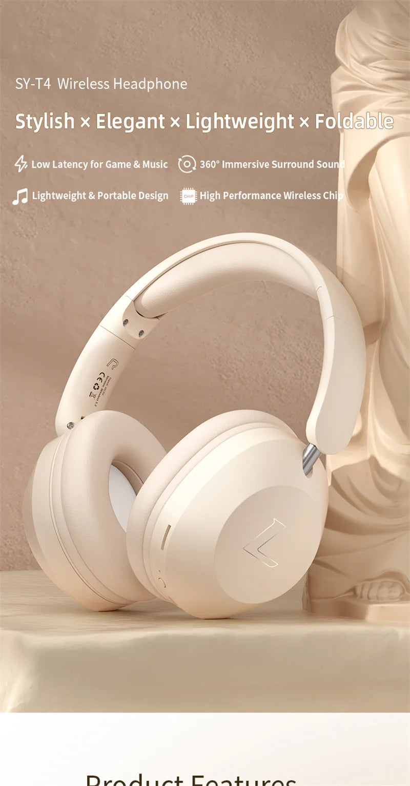 SY-T4 Wireless Bluetooth Headphones – Foldable Rotatable Music & Gaming Headset with Noise Reduction Mic and TF Card Support