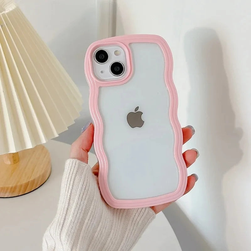 Candy Wavy Lines Bumper Case for iPhone X–17 Series – Shockproof Transparent Protective Cover