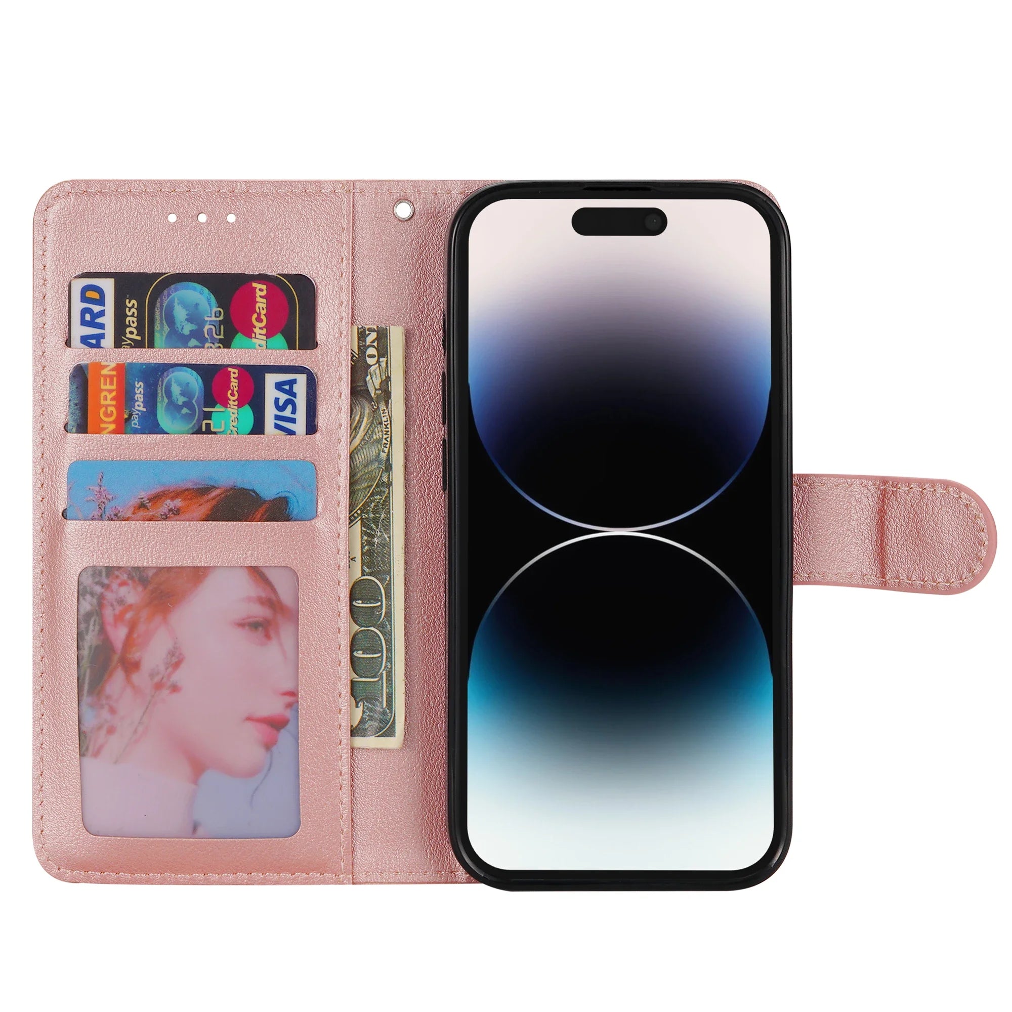 Leather Flip Wallet Stand Case for iPhone 6–15 Series, Protective Cover